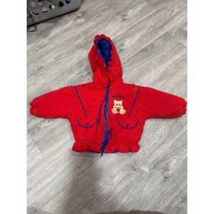 VTG‎ Baby B'gosh Vintage Red Puffer Jacket 18M  Girl Teddy Bear Embroidered